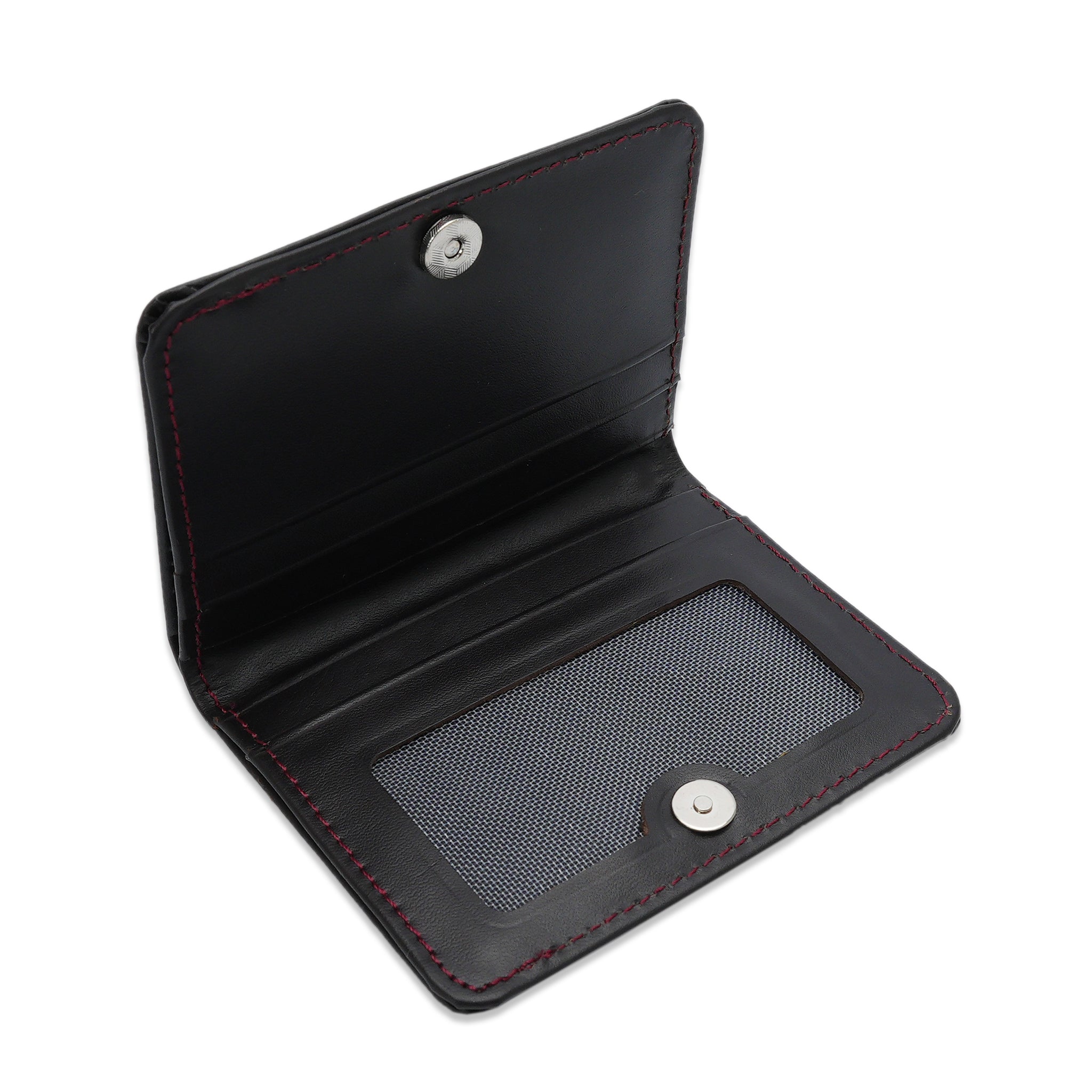 Black Men's Card Holder – Slim Wallet with Button & Card Slots